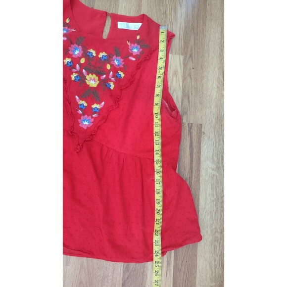 Time & Tru Red Floral Embroidered Peplum Tank Top Size Large - Picture 7 of 7